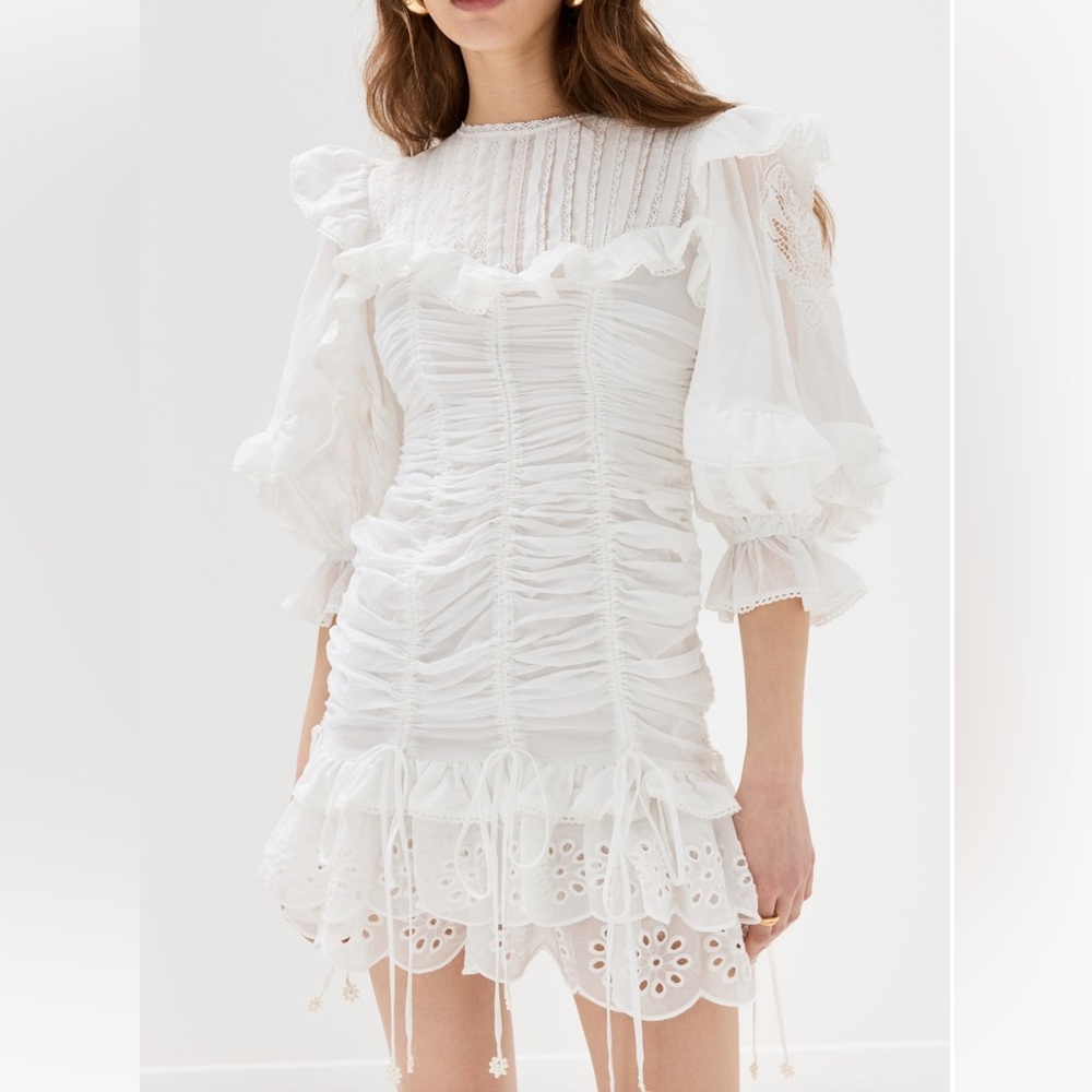 Farm Rio White Lace Organic Cotton Mini Dress